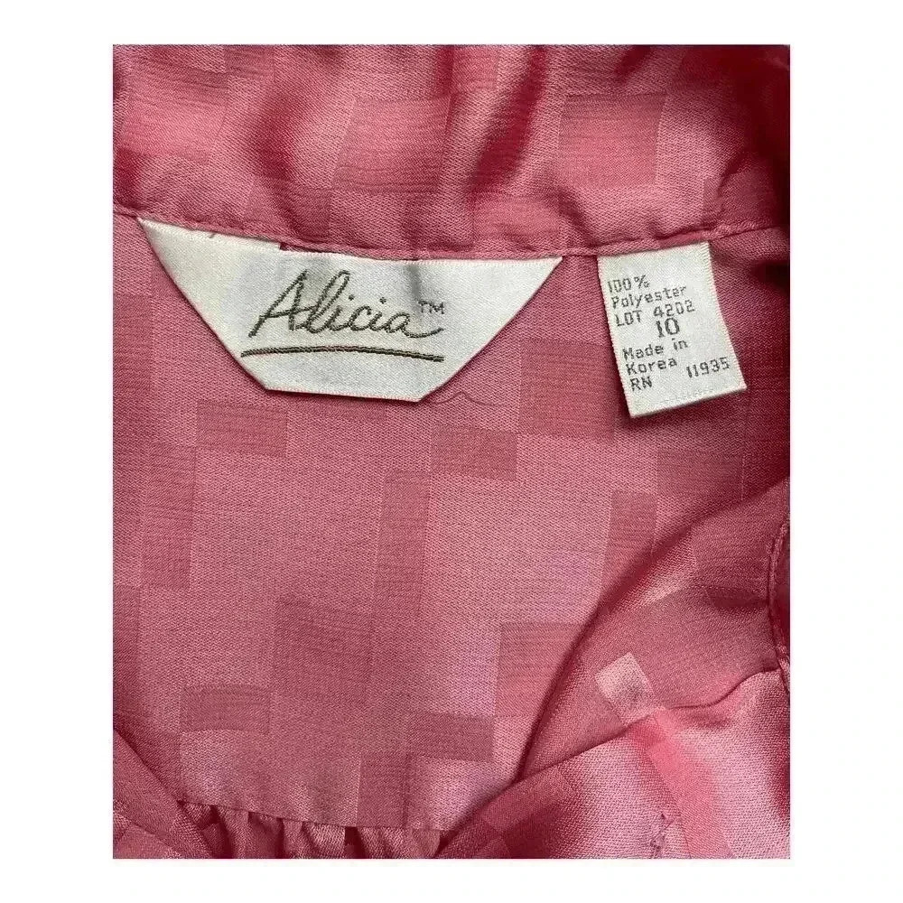 Vintage Alicia Women's Satin Style Long Sleeve Blouse Pink Size 10 Button Front - Picture 10 of 14